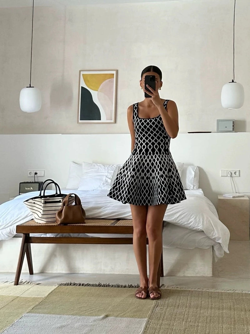 2025 Primavera Verão Luxo Design Da Marca Sem Mangas Vestido De Malha Para As Mulheres Preto Sexy Saia Curta Saia De Noite Senhoras Paris Roupas