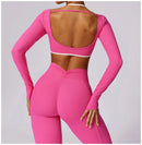 2 Peças Mulheres Treino Conjunto de Ioga Treino Sportswear Roupas de Ginástica Fitness Manga Comprida Crop Top Leggings de Cintura Alta Ternos Esportivos