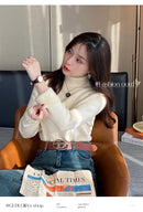 Suéter de gola alta feminino inverno 2025 vermelho retrô com forro de veludo engrossado desgaste interno tricô térmico camisa de assentamento