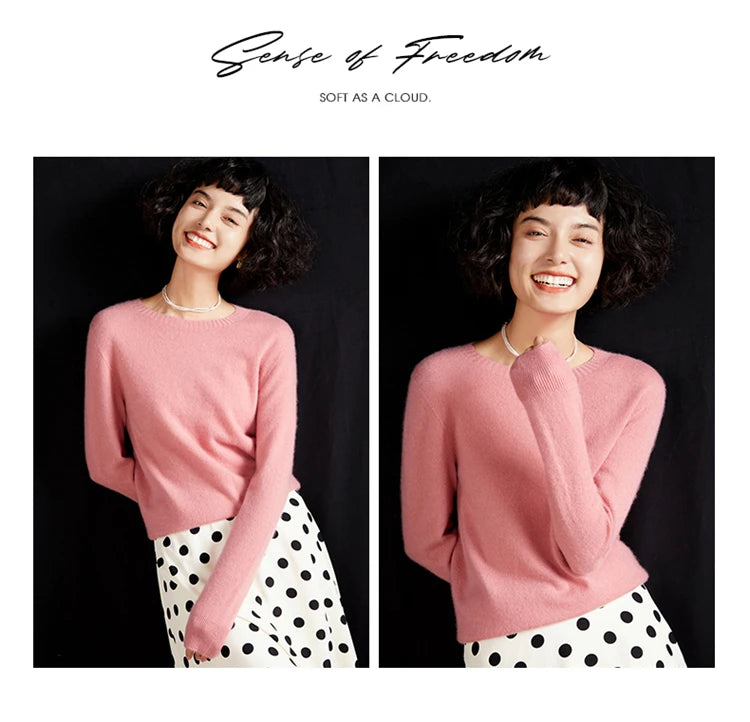 Pulôver feminino outono/inverno 100% puro suéter de caxemira casual suéter de malha gola redonda solto Tops básico versátil Blusa