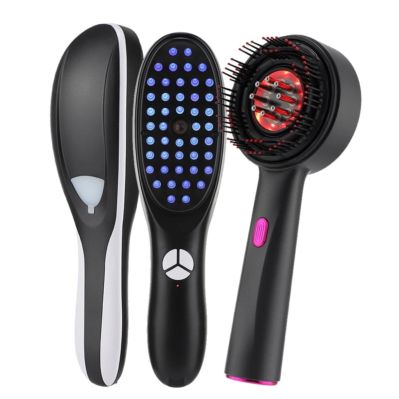 Escova de Cabelo com Luz Vermelha e Azul, Cuidados com o Cabelo, Massagem no Couro Cabeludo, Aplicador de Medicamento para o Couro Cabeludo 6/15ml, Sem Fio, Anti-Queda, Escova de Beleza