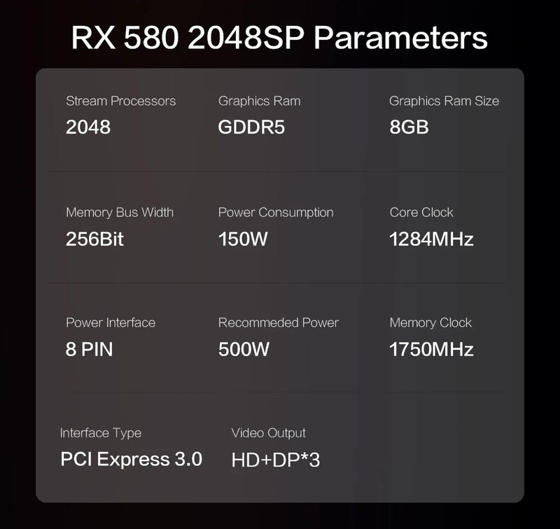 Brasil em Estoque Placa de Vídeo MLLSE AMD Radeon RX 580 8GB GDDR5 256-bit 2048SP PCIe 3.0 x16 para Desktops Placa de Video para Jogos