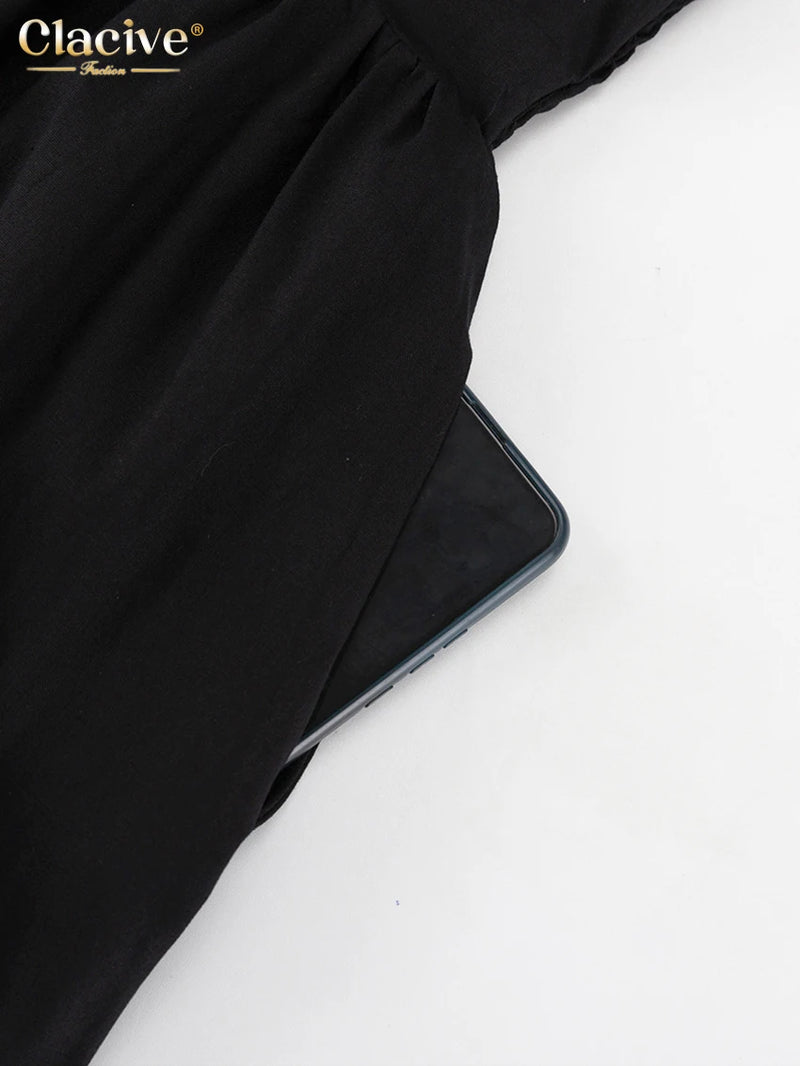 Clacive Sexy Loose Black Cotton Womens Dresses 2024 Summer Strap Sleeveless Ankle Length Dress Elegant Hollow Out Female Dress