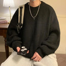 Suéter de gola redonda, cor sólida, básico, masculino, feminino, outono, inverno, parcimonioso, simples, casal, suéter de malha, quente, macio