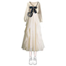 Primavera Outono Novas Suéteres de Malha Femininas Duas Peças 2025 Coreano Elegante Arco Cardigan Strap Saia Conjunto Correspondente Roupas Femininas