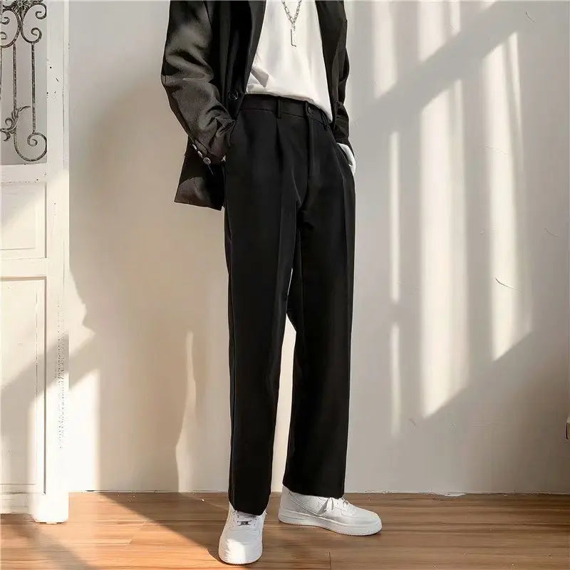 Primavera Outono Moda Cintura Alta Calças Casuais Roupas Masculinas Temperamento Sólido Solto Todos os Bolsos Estilo Coreano Calças Y2K