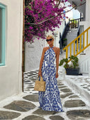 Fashion Trend Print Halter Neck Long Dresses Women Sexy Backless Sleeveless Vacation Style Maxi Dress Female Summer New Vestidos