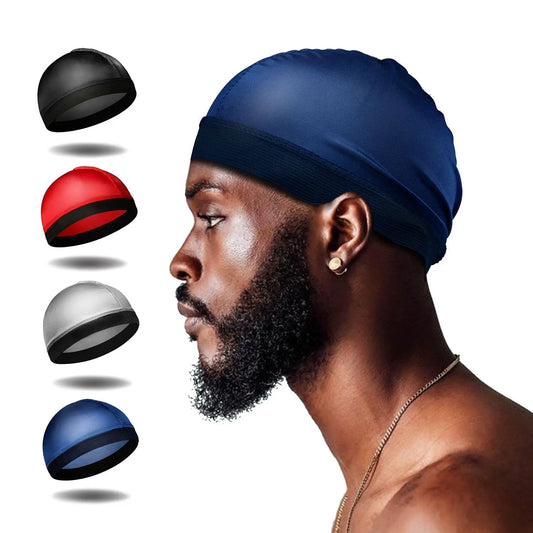 Novo Boné de Cúpula de Seda Unissex Para Homens Elástico Bandanas Durag de Seda Tampa de Peruca Inferior Spandex Boné de Resfriamento Boné de Gorro Baseado em Seda