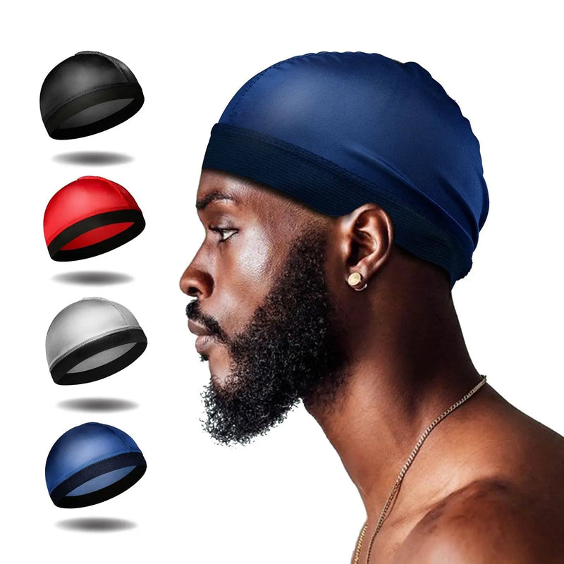 Novo Boné de Cúpula de Seda Unissex Para Homens Elástico Bandanas Durag de Seda Tampa de Peruca Inferior Spandex Boné de Resfriamento Boné de Gorro Baseado em Seda