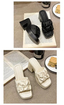 Verão de salto alto casual feminino boca de peixe sapatos sapatos femininos à venda 2024 moda nova dedo do pé quadrado anti-rugas chinelos femininos