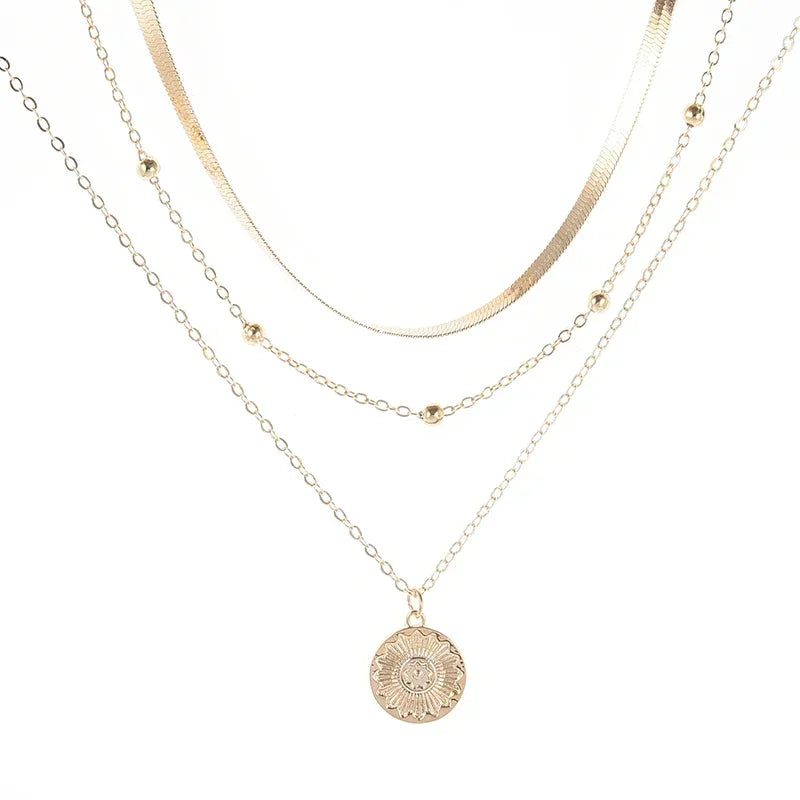 925 Sterling Silver Colar redondo de três camadas Simples Cobra Cadeia Charme Bola Cadeia Festa Presente de Casamento Jóias Requintadas Femininas