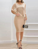 Vestidos de festa elegantes para mulheres Sexy manga capa contraste lantejoulas fenda vestido bodycon nova moda 2023 casual feminino