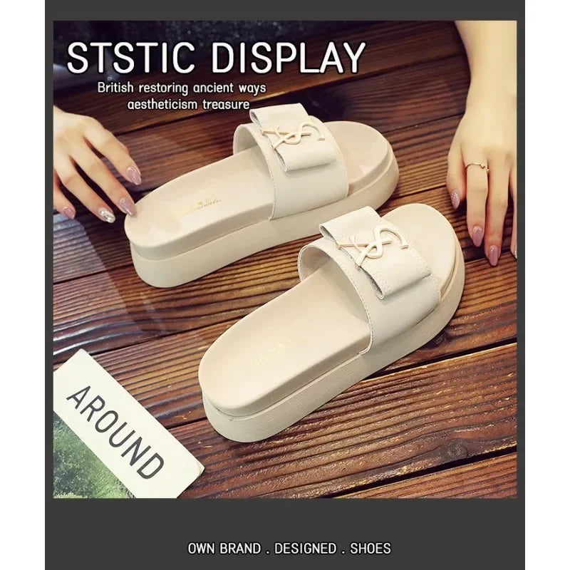 Chinelos Sapatos de Verão Mulheres Plataforma Design Slides Letras Da Moda Senhoras Sapatos Chinelo Casual Fora Antiderrapante Chinelos Sandálias
