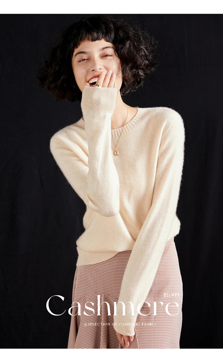 Pulôver feminino outono/inverno 100% puro suéter de caxemira casual suéter de malha gola redonda solto Tops básico versátil Blusa