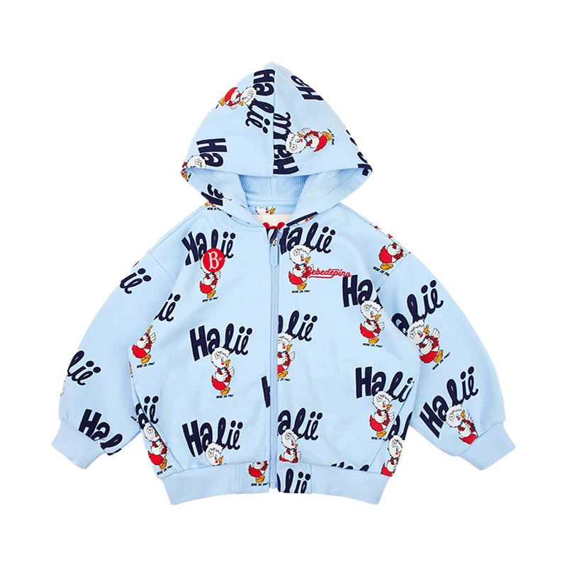 Conjunto de roupas infantis 2025 Nova Primavera Outono Meninos Meninas Cartoon Impresso Com Capuz Conjunto de Calças Casuais Crianças Roupas Casuais Sólidas