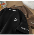 Hefty Walfr Checks Estilo Japonês Ins Camiseta de Manga Curta para Homens Primavera Verão Juventude Oversize Gola Redonda Meia Manga