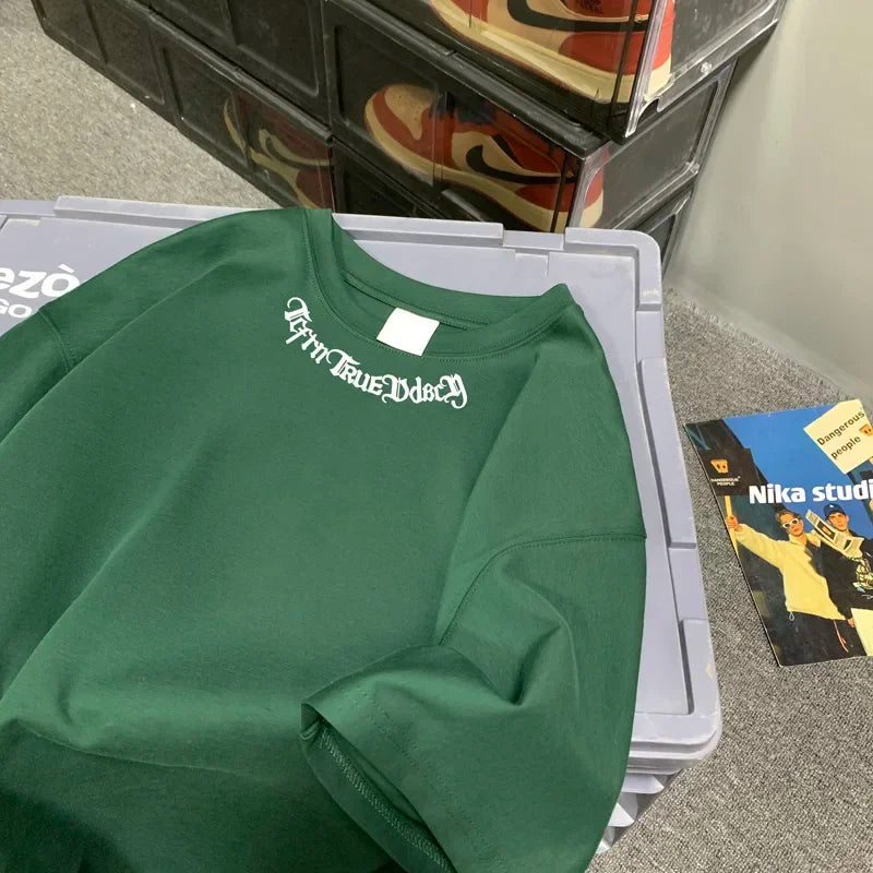 Camisetas grandes masculinas, camiseta branca de algodão 5XL para homens, casual, verão, moda, estampa de letras, gola, camisetas, roupas masculinas