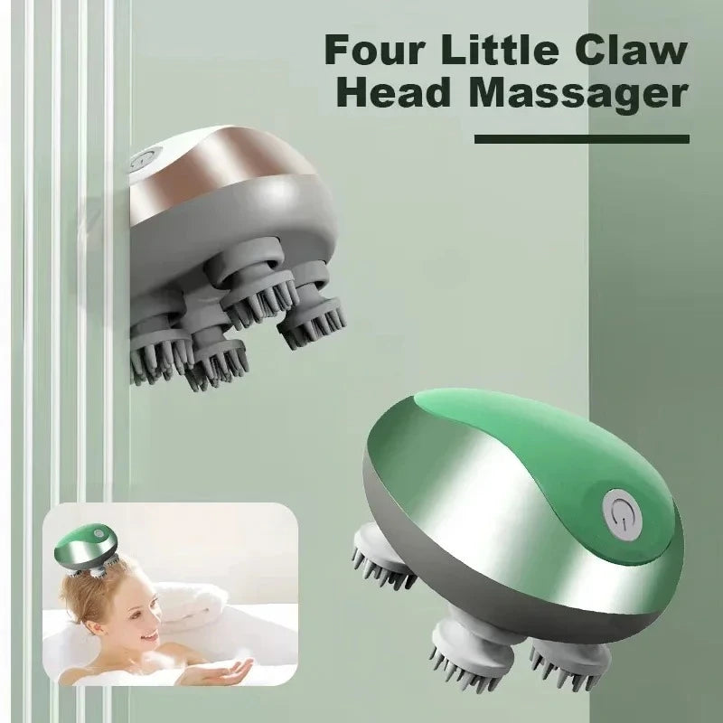 Massageador de Cabeça Elétrico de Silicone com Ventosa Magnética para Couro Cabeludo, Recarregável, Silicone para Ombro, Multifuncional, Amassamento e Vibração, Spa para Cabeça