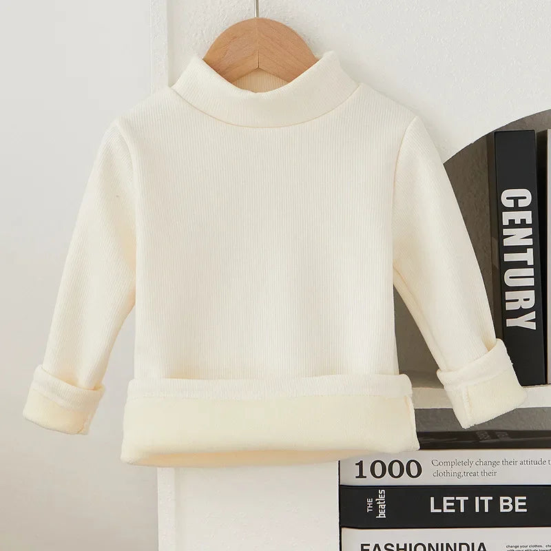 Camisa de fundo infantil outono/inverno Nova camiseta quente com fundo para homens e mulheres Roupas de pelúcia de bebê engrossadas
