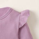 1-5 anos Kids Girl Conjunto de roupas de manga comprida Camisa com nervuras de cor sólida + calças florais + faixa de cabeça Outono 3PCS Outfit para menina da criança