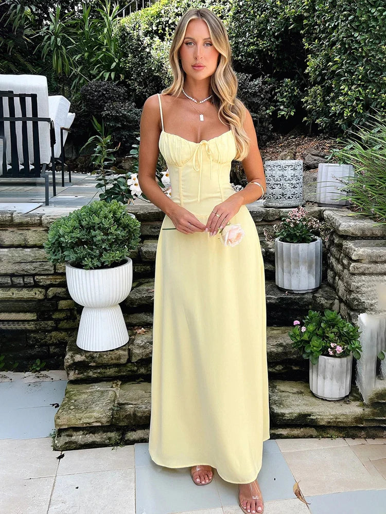 Townlike Elegante Maxi Cintura Longa Envoltório Linha A Vestido Mulheres Alça de Espaguete 2024 Vestido Primavera Verão Sem Encosto Vestidos de Festa Sexy