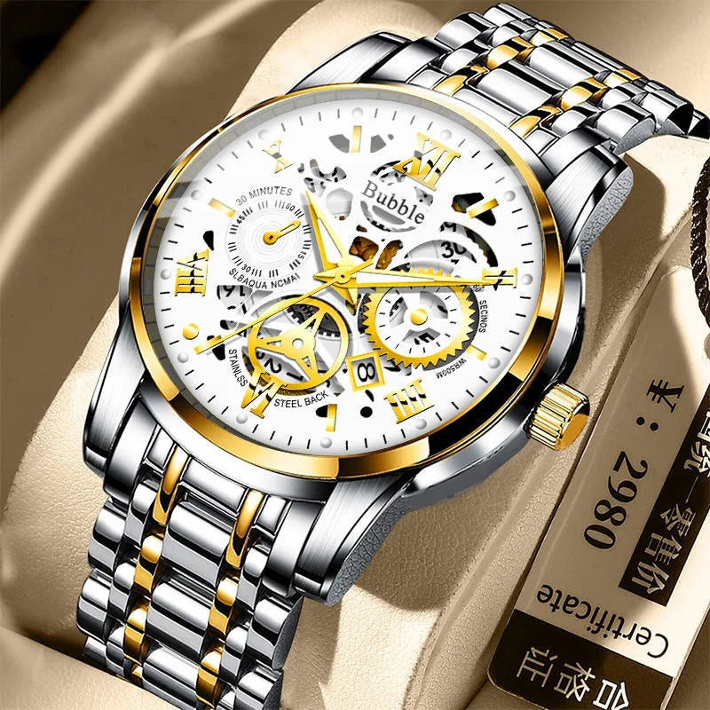 Relógio UTHAI Para Homens Na Moda High End Luz Luxo Versátil Relógios De Pulso De Quartzo À Prova D' Água Romano Oco Masculino Relógio