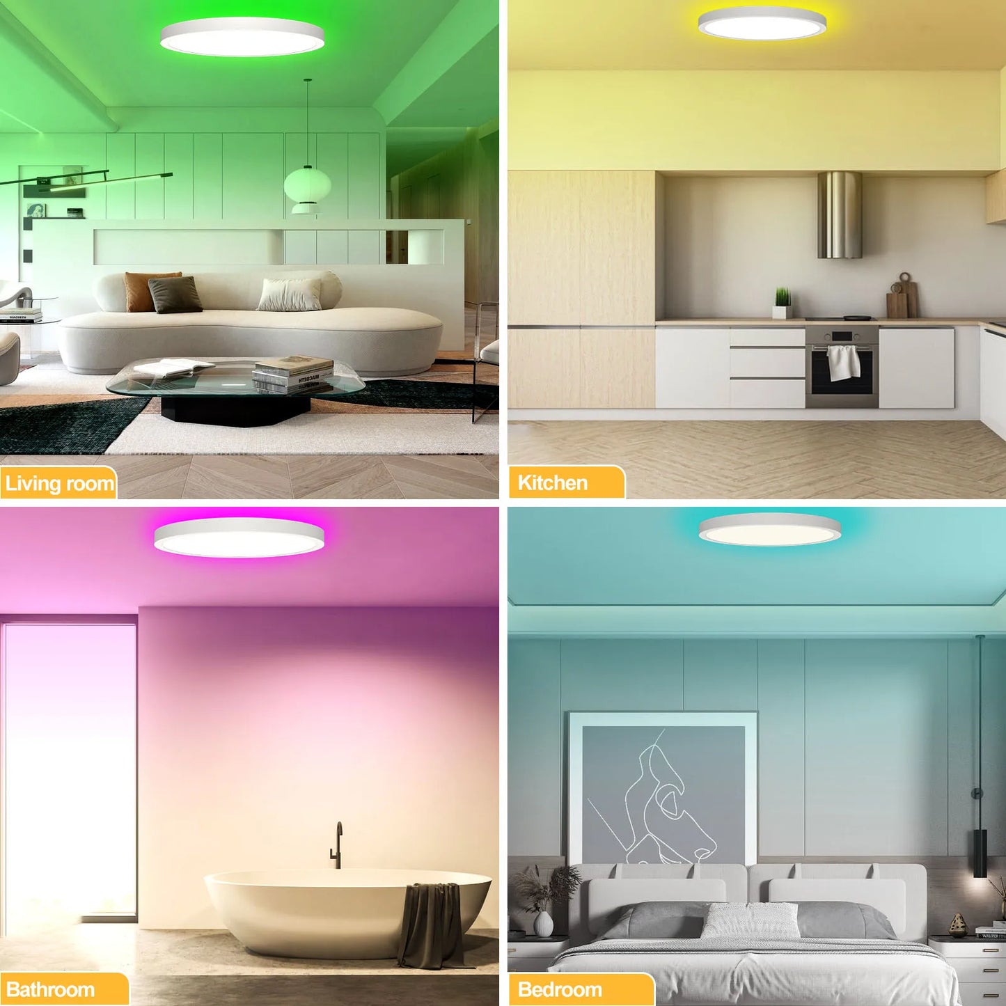 Luz de teto LED 220V regulável com controle remoto 24W 2700LM RGB 3000K-6500K Lâmpada redonda de teto para sala de estar Quarto