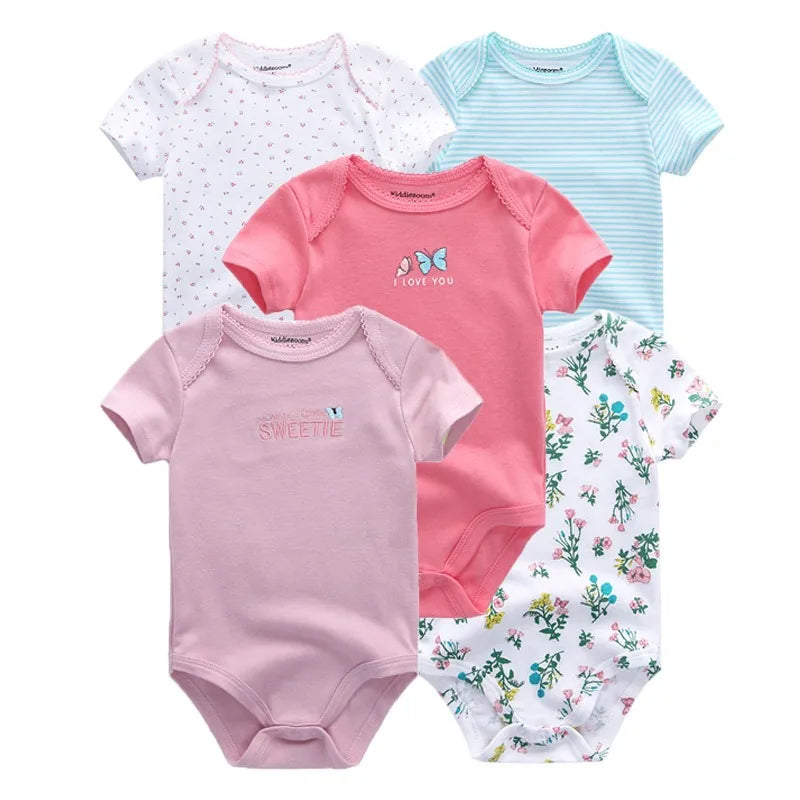 Kiddiezoom 5 Pçs/lote Quatro Estações Moda Dos Desenhos Animados de Manga Curta Do Bebê Menino Menina Bodysuits Macio 100% Algodão Recém-nascido Onesies Roupas