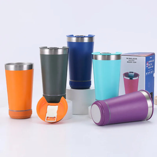 Copo Térmico de Aço Bluetooth Criativo 16oz 450ml com Dupla Camada, Refrigerador de Gelo para Carro, Coffee e Cerveja, Garrafa Térmica