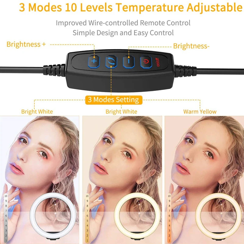 Luz de Anel LED de 10 Polegadas para Fotografia, Iluminação para Selfie com Suporte para Celular para Tiktok, Youtube, Vídeo de Maquiagem, Estúdio de Transmissão ao Vivo.