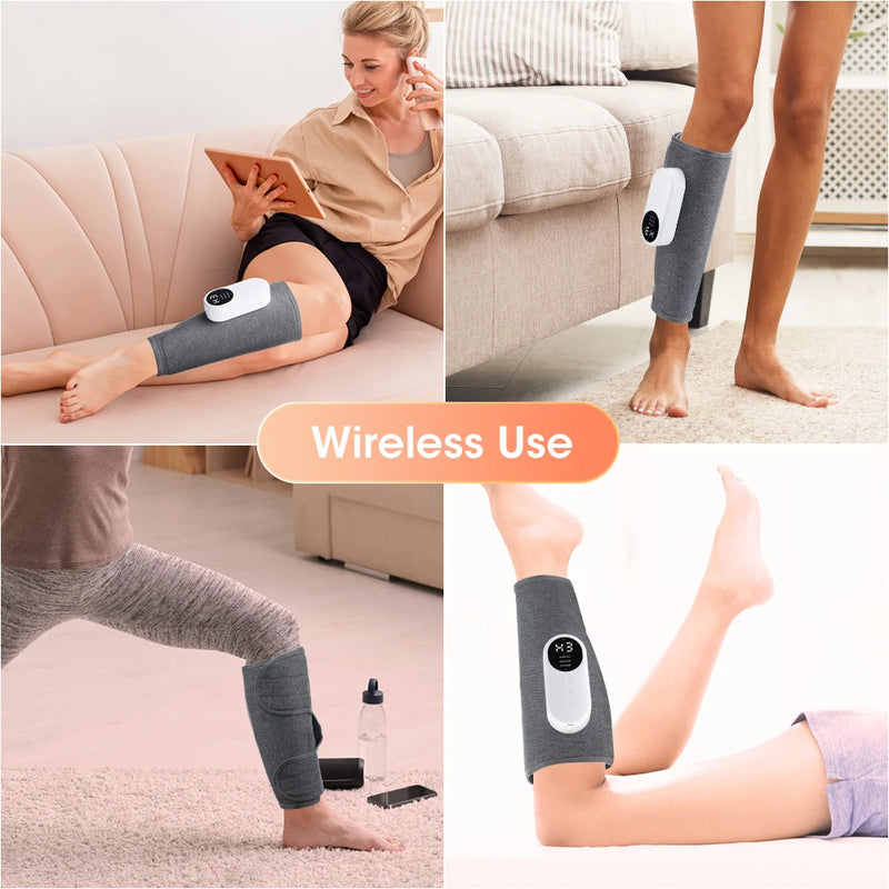 Massageador de Panturrilha Elétrico com Aquecimento, Amassamento e Pressão de Ar - Massageador de Pernas para Circulação Sanguínea, Compressão de Ar para Pernas, Sem Fio