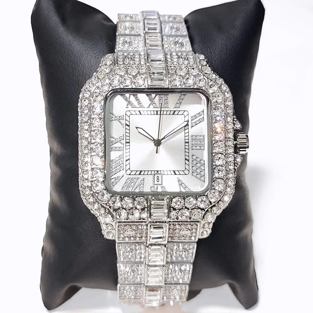 UNIGUET Relógio de Quartzo Azul Para Homens Moda Praça Iced Out Relógio Homem Hip Hop Diamante Jóias Relógio de Pulso Rock Boy Reloj Hombre