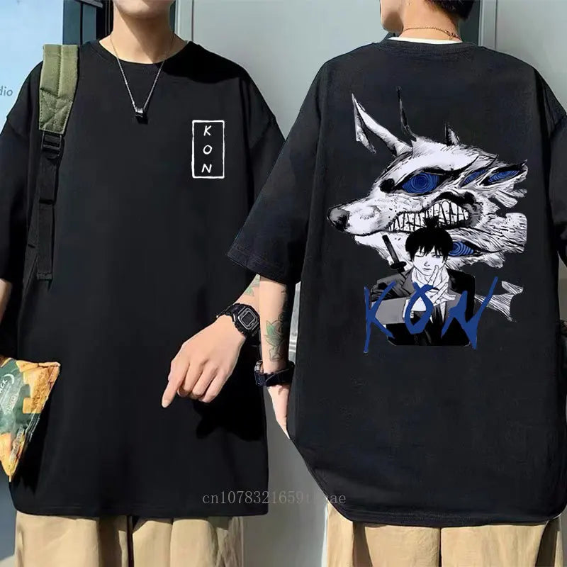 Camiseta masculina de desenho animado de anime japonês Kon, camiseta esportiva solta de corrida, camiseta grande de manga curta de algodão, camiseta masculina de verão