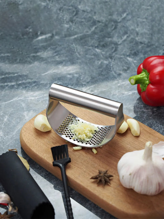 Picador de Alho Manual de Aço Inoxidável, Triturador de Alho para Frutas & Legumes, Ferramenta de Processador de Alimentos de Cozinha