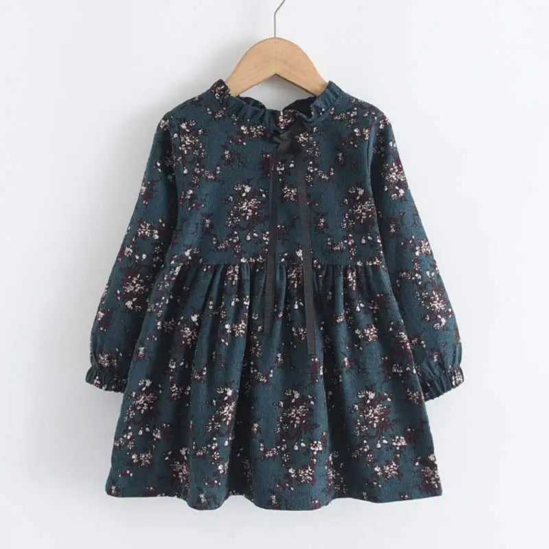 Urso Líder Novo Outono Meninas Vestido Primavera Crianças Princesa Vestido Casual Trajes Florais Crianças Roupas Flores Vestidos 2-8 Anos