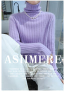 Pilha pescoço camisola mulheres 2025 outono einverno novo 100% puro vison cashmere camisola moda feminina malha pulôver de manga comprida