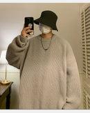 Suéter de gola redonda, cor sólida, básico, masculino, feminino, outono, inverno, parcimonioso, simples, casal, suéter de malha, quente, macio