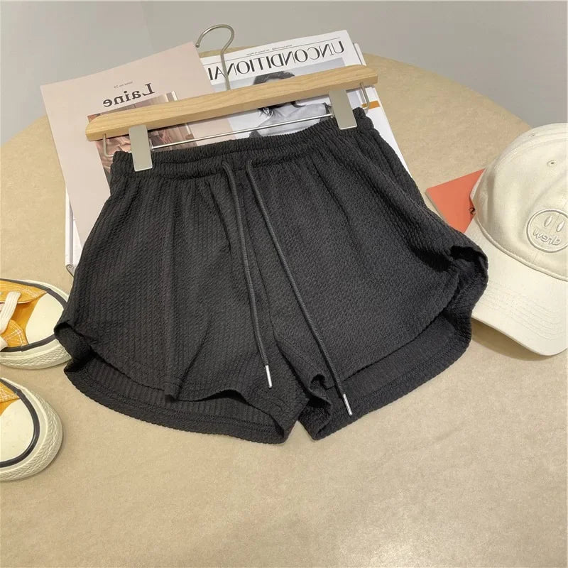 Rosa Malha Casual Trunks Mulheres Cintura Alta Perna Larga Emagrecimento Branco Cintura Elástica Corrida Fitness Leggings