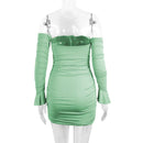 Fairyshely Sexy Ruffle Curto Vestido Clube Senhoras 2025 Outono Verde Bodycon Vestidos Para As Mulheres Festa Apertado Mini Vestido Clubwear