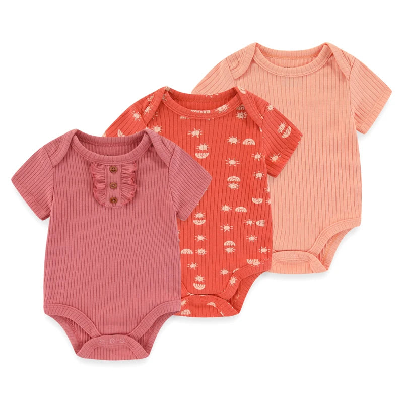 Kiddiezoom 3 PCS Moda Verão Manga Curta Cartoon Baby Bodysuit Algodão Recém-nascido Menino Menina Roupas