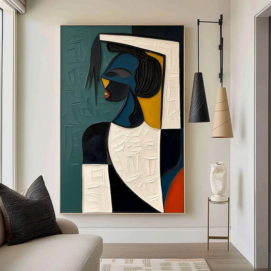 Grande colorido 3D texturizado mural original pintado à mão abstrata pintura em tela estilo Picasso pintura a óleo moderna decoração de arte de parede