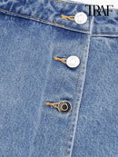 TRAF Verão Feminino Novo Jeans Moda Street Wash Jeans Botão Frontal Mini Saia Sexy Slim Blue Jeans Saia Centenas de Calças