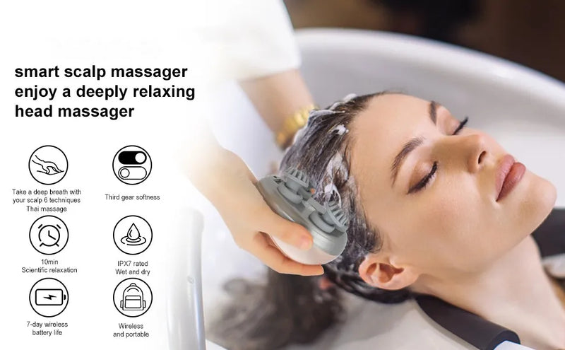 Massageador de Couro Cabeludo Elétrico Portátil à Mão, Raspa-Cabeça para Massagem Corporal Completa, Limpeza Profunda e Relaxamento do Estresse.