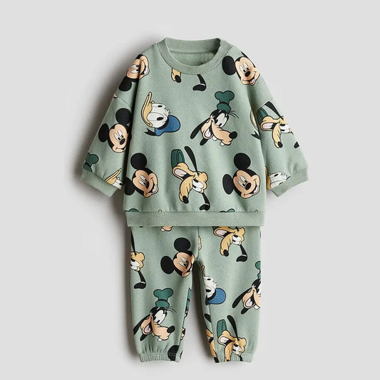 Conjunto de 2 peças para meninos com estampa de moletom infantil 6m-6y Outono Roupas infantis de manga comprida soltas com capuz casual roupas infantis roupas de bebê