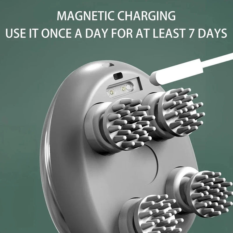 Massageador de Cabeça Elétrico de Silicone com Ventosa Magnética para Couro Cabeludo, Recarregável, Silicone para Ombro, Multifuncional, Amassamento e Vibração, Spa para Cabeça