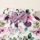 1-5 anos Kids Girl Conjunto de roupas de manga comprida Camisa com nervuras de cor sólida + calças florais + faixa de cabeça Outono 3PCS Outfit para menina da criança