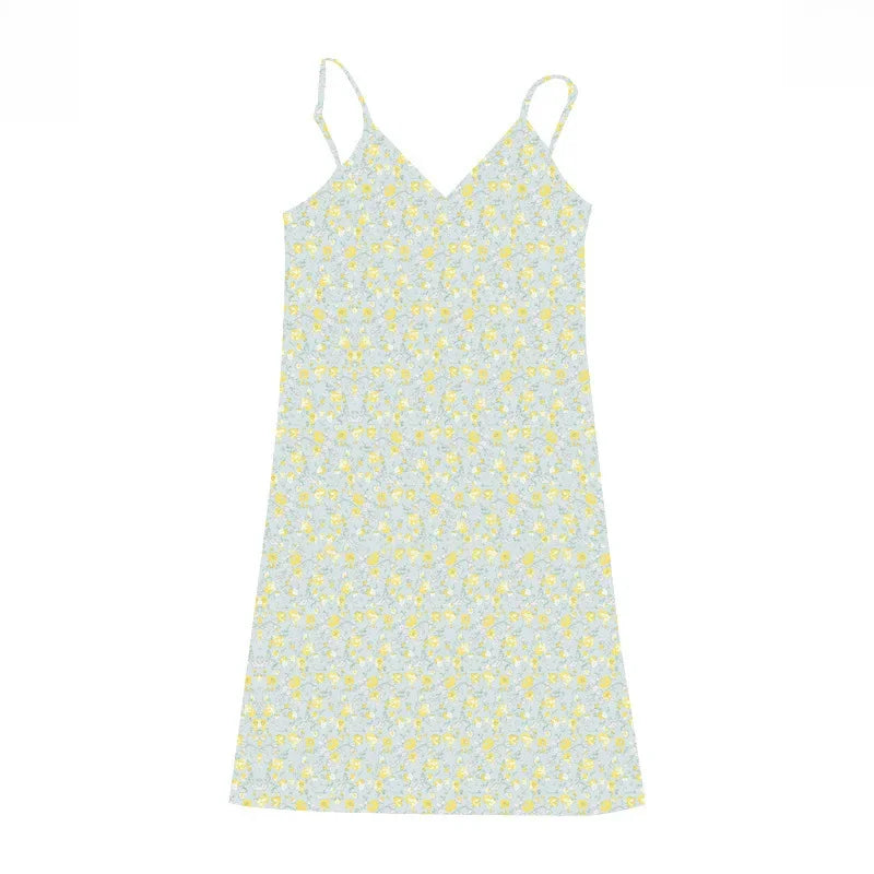 Vestido de tanque com decote em V com impressão vintage para mulheres verão 2025 novo padrão florido saia de tanque roupas femininas comércio exterior