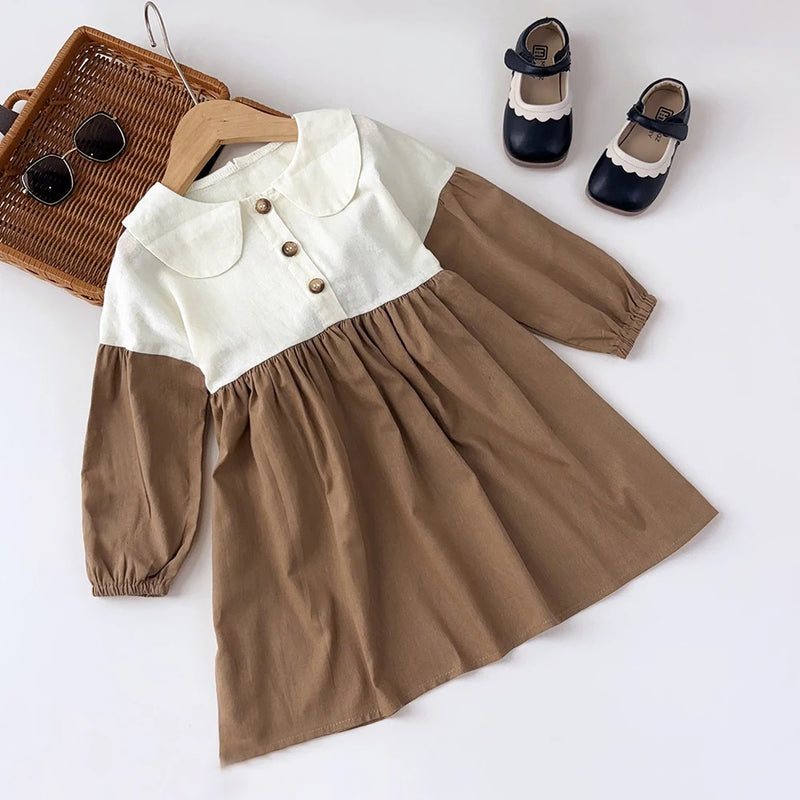 Urso Líder Novo Outono Meninas Vestido Primavera Crianças Princesa Vestido Casual Trajes Florais Crianças Roupas Flores Vestidos 2-8 Anos