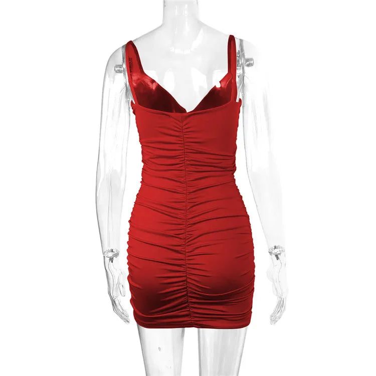 Fairyshely Sexy Ruffle Deep V Short Club Dress Senhoras 2024 Verão Azul Bodycon Vestidos Festa de Noite Mini Vestido Apertado