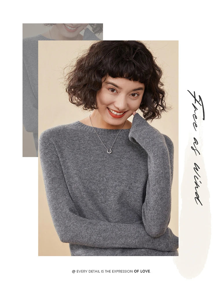 Pulôver feminino outono/inverno 100% puro suéter de caxemira casual suéter de malha gola redonda solto Tops básico versátil Blusa